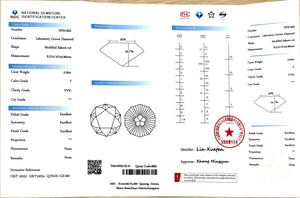 NGIC document for 2.09ct modified sakura cut F color VVS1 lab diamond