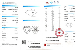 NGIC certificate for 2.10ct Heart Fancy Vivid Pink VVS1 lab diamond