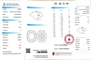 NGIC certificate for 2.12ct cushion D color VVS1 lab diamond