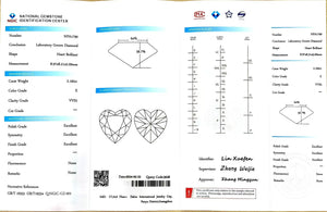 NGIC certificate for 2.160ct heart E color VVS2 lab diamond