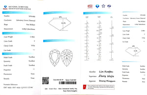 NGIC certificate for 2.166ct pear cut F color VVS2 lab diamond