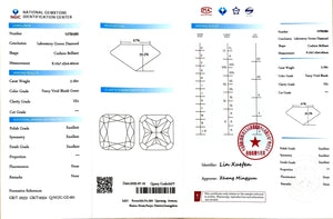 "NGIC certificate for 2.18ct cushion cut fancy bluish green VS1 lab diamond"