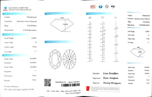"NGIC certificate for 2.226ct oval cut D color VVS2 clarity lab-grown diamond"