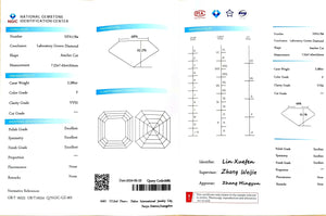 NGIC certificate for 2.280ct asscher F color VVS2 lab diamond