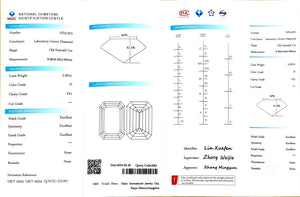 NGIC certificate for 2.297ct emerald cut D color VS1 lab diamond