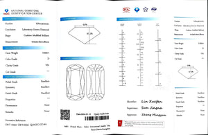 "NGIC certificate for 2.355ct modified elongated cushion cut D color VS1 lab diamond"