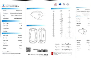 "NGIC certificate for 2.394ct modified elongated cushion cut E color VVS2 lab diamond"