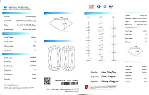 "NGIC certificate for 2.506ct modified elongated cushion cut D color VS1 lab diamond"
