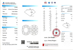 NGIC certificate for 2.50ct cushion cut D color VS1 clarity lab-grown diamond"