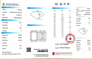 NGIC grading report for 2.51ct emerald cut F color VVS1 lab diamond
