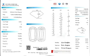"NGIC certificate for 2.522ct modified elongated cushion cut D color VVS2 lab diamond"