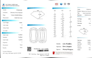 "NGIC certificate for 2.543ct modified elongated cushion cut F color VVS2 lab diamond"