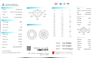 "NGIC certificate for 2.548ct round cut F color VVS2 lab diamond"