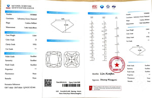 NGIC certificate for 2.54ct cushion D color VVS1 lab diamond