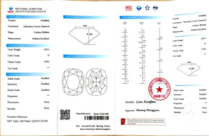 NGIC certificate for 2.57ct cushion D color VVS1 lab diamond