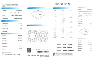 "NGIC certificate for 2.608ct cushion cut D color VS1 lab diamond"