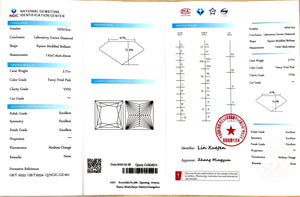 NGIC certificate for 2.77ct princess cut fancy vivid pink VVS2 lab diamond