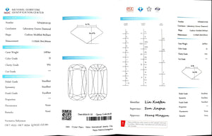 "NGIC certificate for 2.876ct modified elongated cushion cut D color VS1 lab diamond"