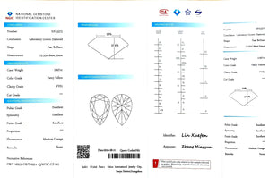 NGIC certificate for 2.927ct pear fancy yellow VVS1 lab diamond (NPA3272)