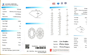 NGIC certificate for 3.006ct oval cut E color VS1 lab diamond"