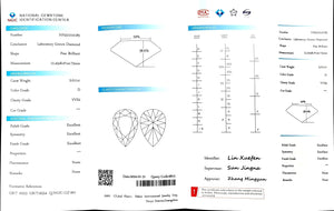 "NGIC certificate for 3.011ct pear cut D color VVS2 lab diamond"
