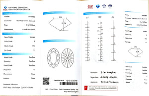 "NGIC certificate for 3.016ct oval cut E color VS1 lab diamond"