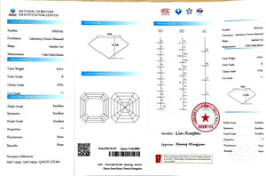 NGIC certificate for 3.01ct Asscher D/VVS1 lab diamond (NPA7161)