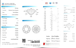 "NGIC certificate for 3.023ct round cut F color VVS1 lab diamond"
