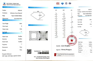 NGIC report for 3.02ct princess D/VVS1 lab diamond (NPA7167)