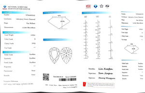 "NGIC certificate for 3.033ct pear cut D color VVS2 lab diamond"