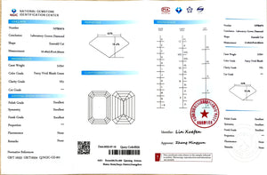  "NGIC certificate for 3.03ct emerald cut fancy bluish green VS1 lab diamond"