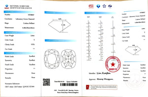 NGIC certificate for 3.04ct cushion E color VVS1 lab diamond
