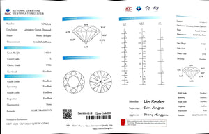 "NGIC certificate for 3.055ct round cut E color VVS2 lab diamond"