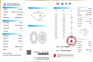 NGIC lab certificate for 3.06ct Oval Fancy Vivid Pink VVS2 diamond