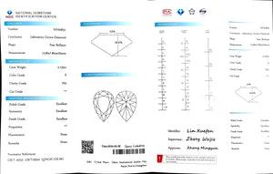 "NGIC certificate for 3.125ct pear cut E color VS1 lab diamond"