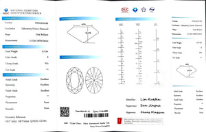 "NGIC certificate for 3.173ct oval cut E color VS1 lab diamond"