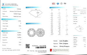"NGIC certificate for 3.195ct modified octagon cut E color VVS1 lab diamond"
