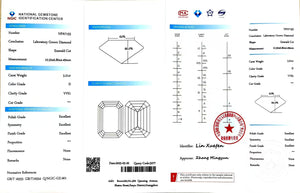 NGIC certificate for 3.21ct emerald D/VVS1 lab diamond (NPA7153)