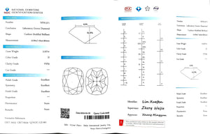 "NGIC certificate for 3.227ct cushion cut D color VVS2 lab diamond"