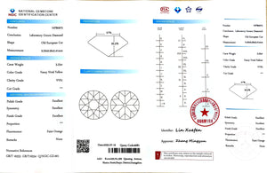 "NGIC certificate for 3.23ct old Euro cut round lab diamond"