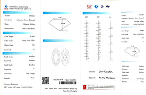 NGIC certificate for 3.260ct marquise fancy vivid yellow VS1 clarity lab-grown diamond