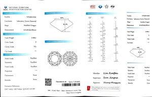 "NGIC certificate for 3.496ct modified octagon cut E color VS1 lab diamond"