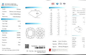 NGIC certificate for 3.617ct cushion cut E color VVS2 lab diamond
