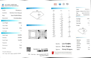 NGIC certificate for 3.694ct princess cut E color VVS1 lab diamond
