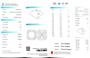 "NGIC certificate for 4.038ct asscher cut G color VS1 lab diamond"
