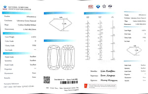"NGIC certificate for 4.157ct elongated cushion D color VVS2 lab-grown diamond"