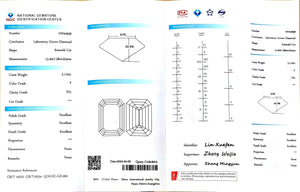  "NGIC certificate for 5.110ct emerald cut F color VS1 lab diamond"