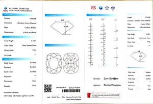 NGIC certificate for 5.122ct cushion fancy intense green VVS1 lab diamond (NPA3268)