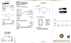 "NGIC certificate for 5.87ct emerald cut F color VS1 clarity lab-grown diamond"