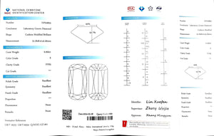 "NGIC certificate for 6.950ct modified elongated cushion cut E color VVS2 lab diamond"